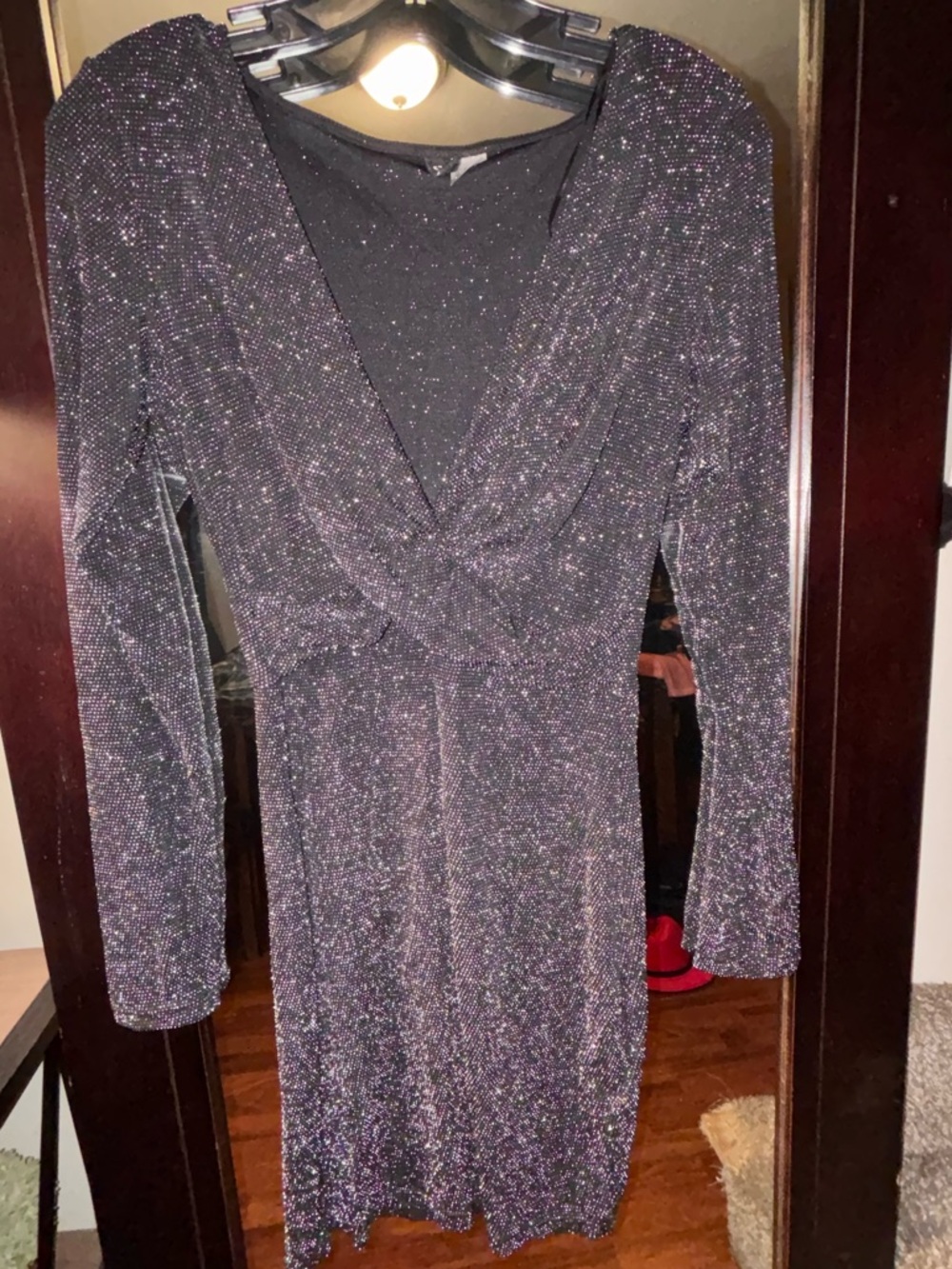 Divided Metallic Black Wrap-Style Long Sleeve Dress
